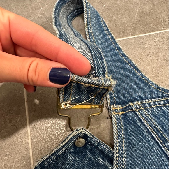 Vintage overalls denim medium wash blue mom jean 90s no stretch - Picture 13 of 13